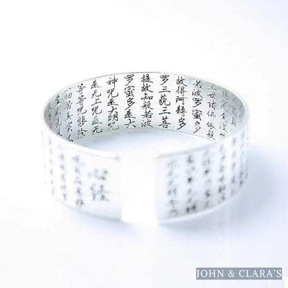 Buddhist Lotus & Heart Sutra Bangle Bracelet