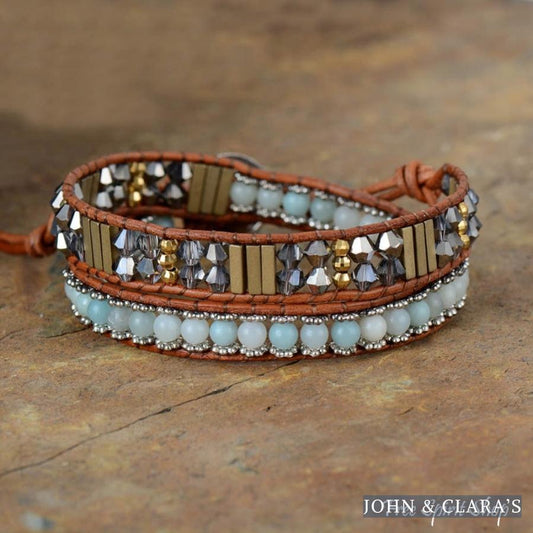 Handmade Natural Amazonite & Crystal Bead Wrap Bracelet