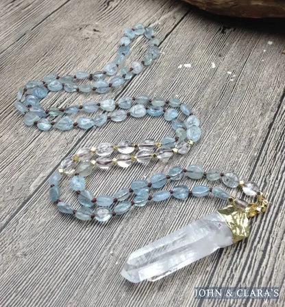 Natural Aquamarine & Clear Quartz Gemstone Necklace