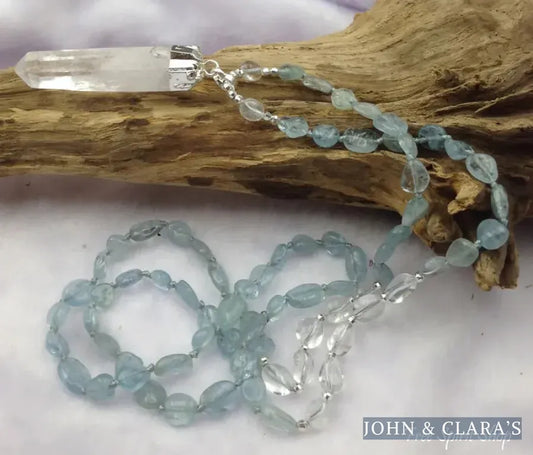 Natural Aquamarine & Clear Quartz Gemstone Necklace