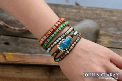 Handmade Natural Gemstones & Gilded Arrowhead Wrap Bracelet