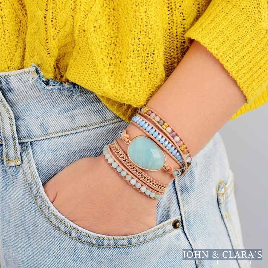 Natural Amazonite & Chain Bead Wrap Bracelet