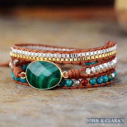 Handmade Malachite & Chain Beaded Wrap Bracelet