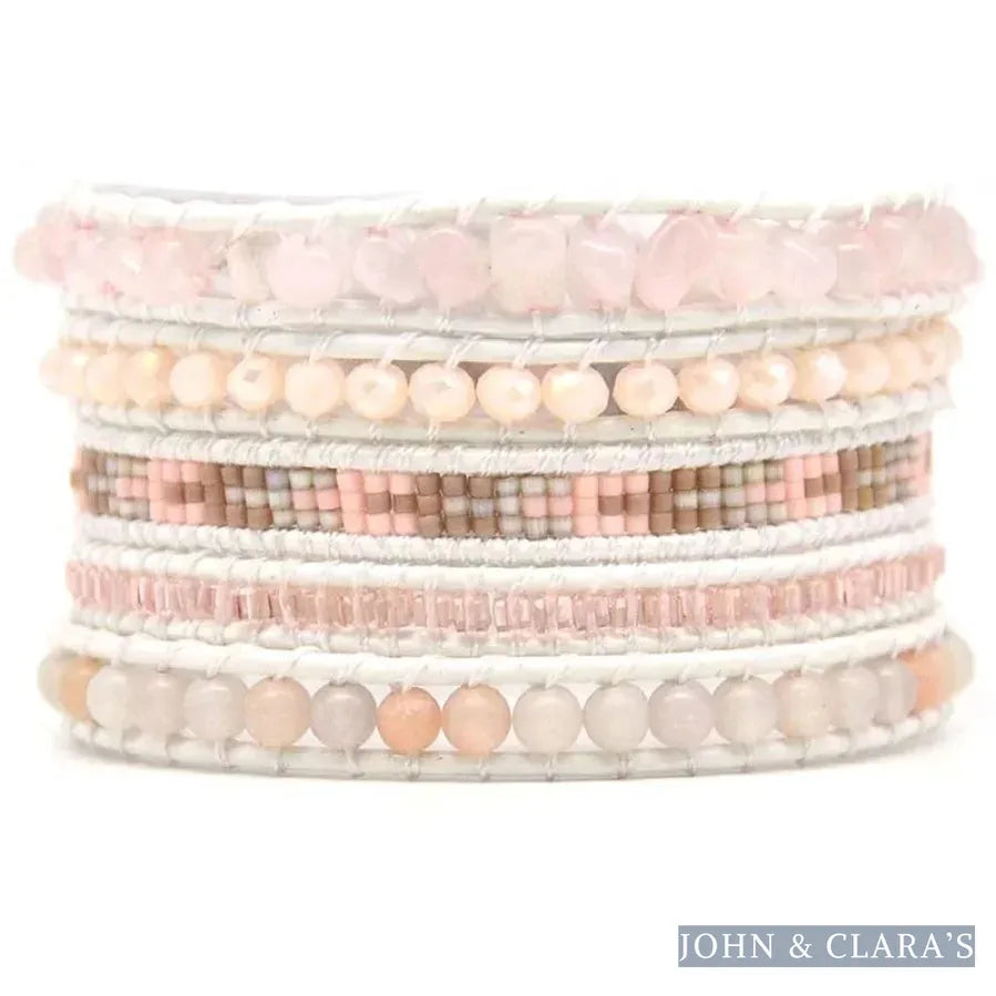 Natural Rose Quartz & Aventurine White Wrap Bracelet