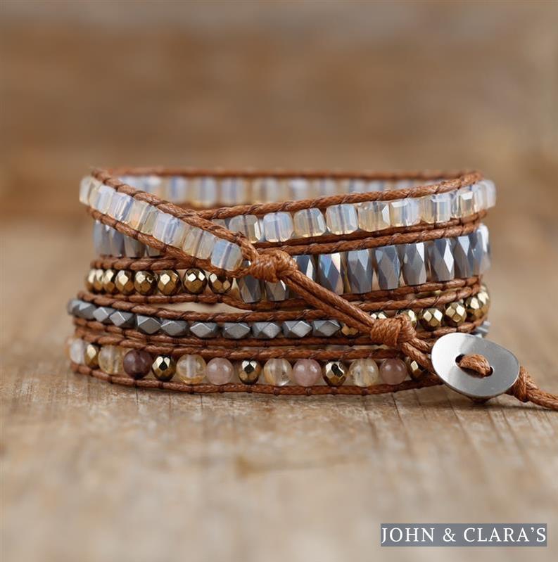 Natural Labradorite Strawberry Agate & Citrine Wrap Bracelet