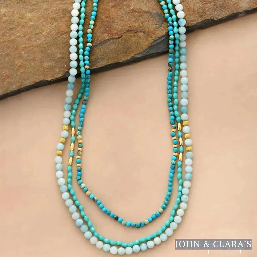 Natural Amazonite & Turquoise Jasper Multi Layer Bead Necklace