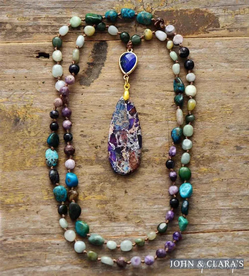 Natural Lepidolite Apatite Amazonite & Jasper Beaded Necklace