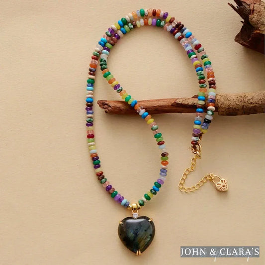Natural Labradorite Heart & Mixed Bead Necklace