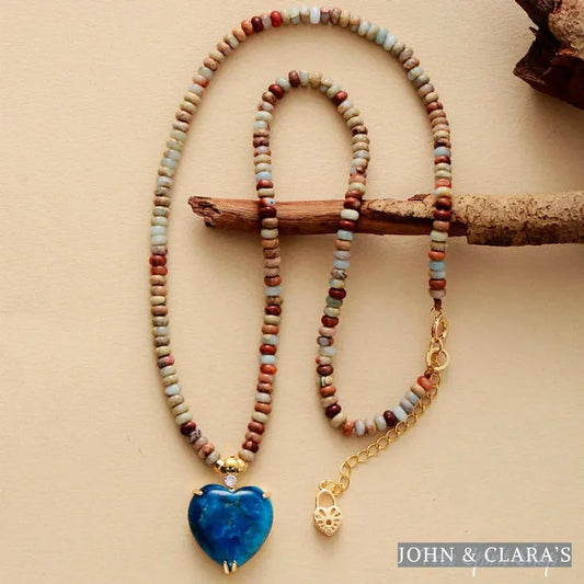 Natural King Jasper & Apatite Heart Pendant Necklace