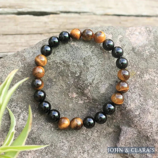 Natural Tiger Eye & Black Onyx Bead Bracelet
