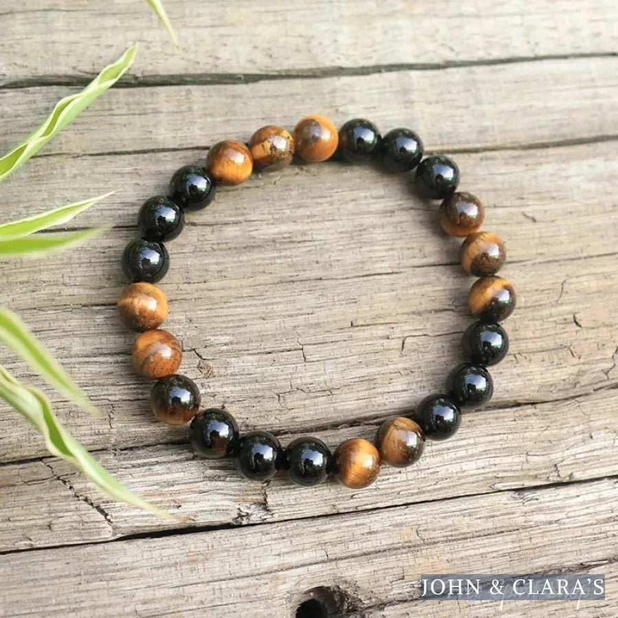 Natural Tiger Eye & Black Onyx Bead Bracelet
