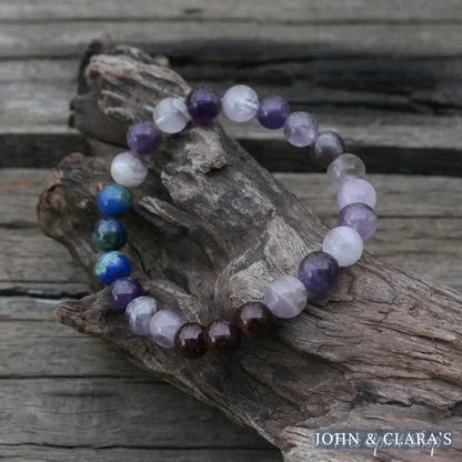 Natural Amethyst & Garnet Mala Bead Bracelet