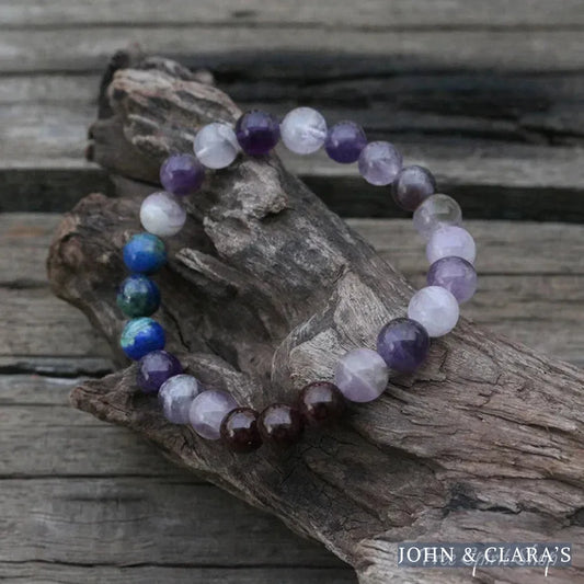 Natural Amethyst & Garnet Mala Bead Bracelet