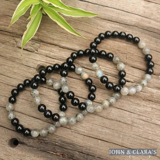 Natural Labradorite & Black Onyx Bead Bracelet