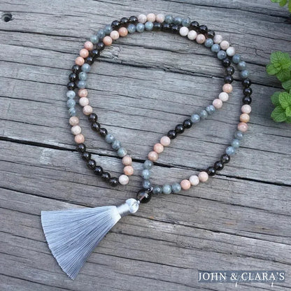 108 Natural Sunstone Labradorite & Smoky Quartz Mala Beads
