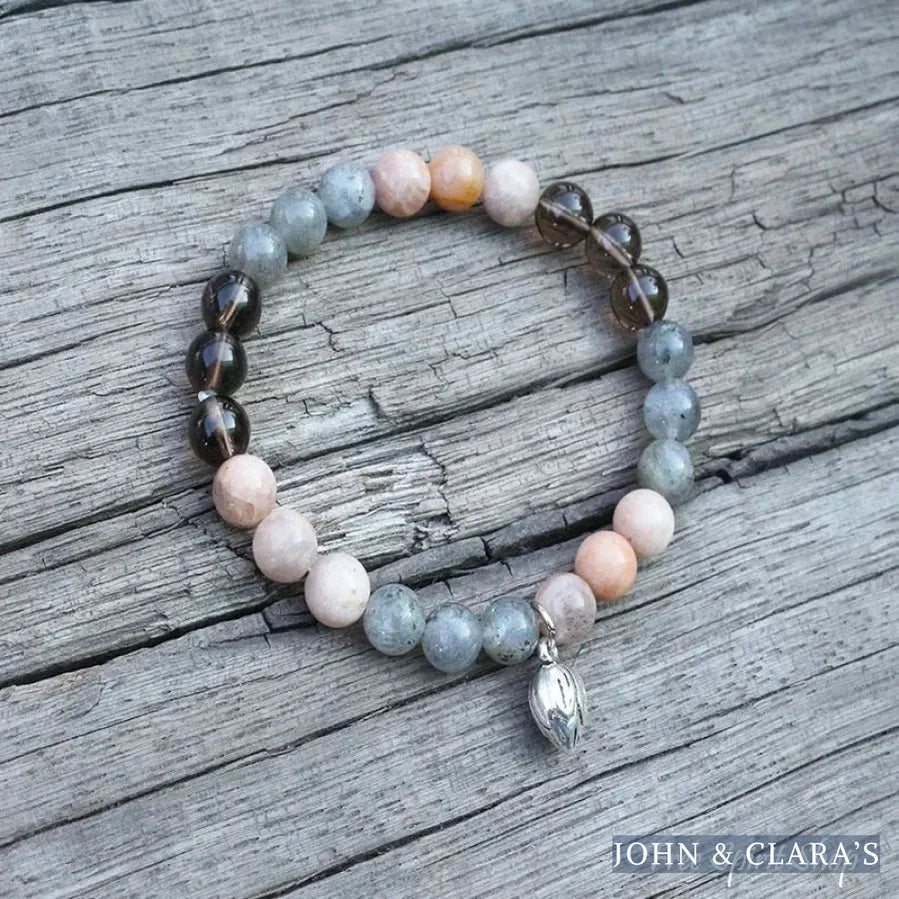 108 Natural Sunstone Labradorite & Smoky Quartz Mala Beads
