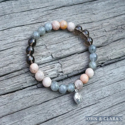108 Natural Sunstone Labradorite & Smoky Quartz Mala Beads