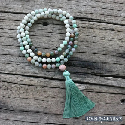 108 Lucky Jasper & Indian Agate Mala Beads Necklace/ Bracelet