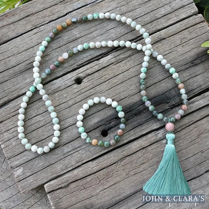108 Lucky Jasper & Indian Agate Mala Beads Necklace/ Bracelet