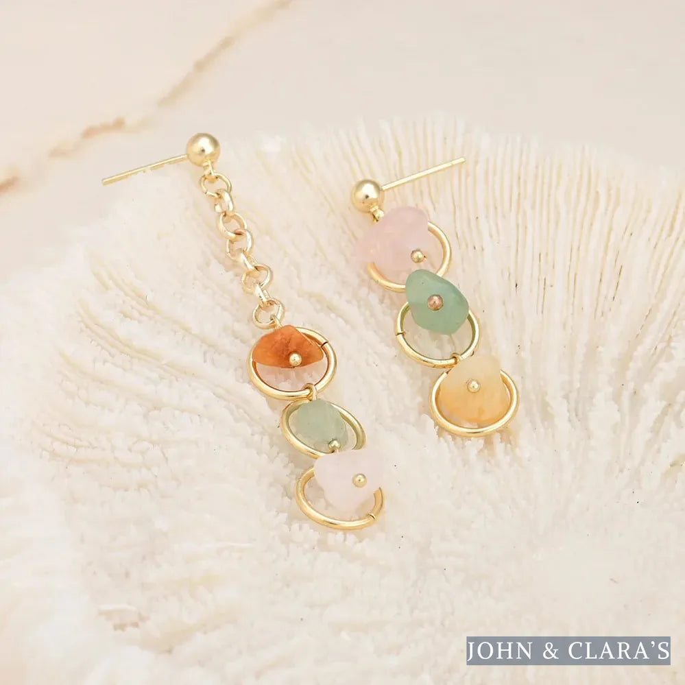 3 Natural Stone Mismatched Drop Earrings