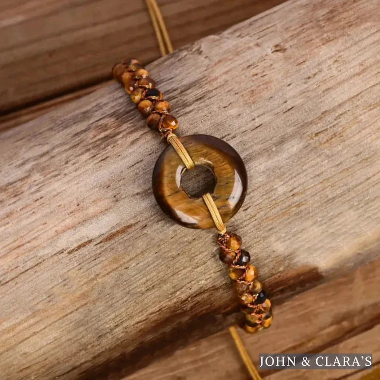Tiger Eye Circle Charm Adjustable Bracelet – Symbol of Strength & Protection