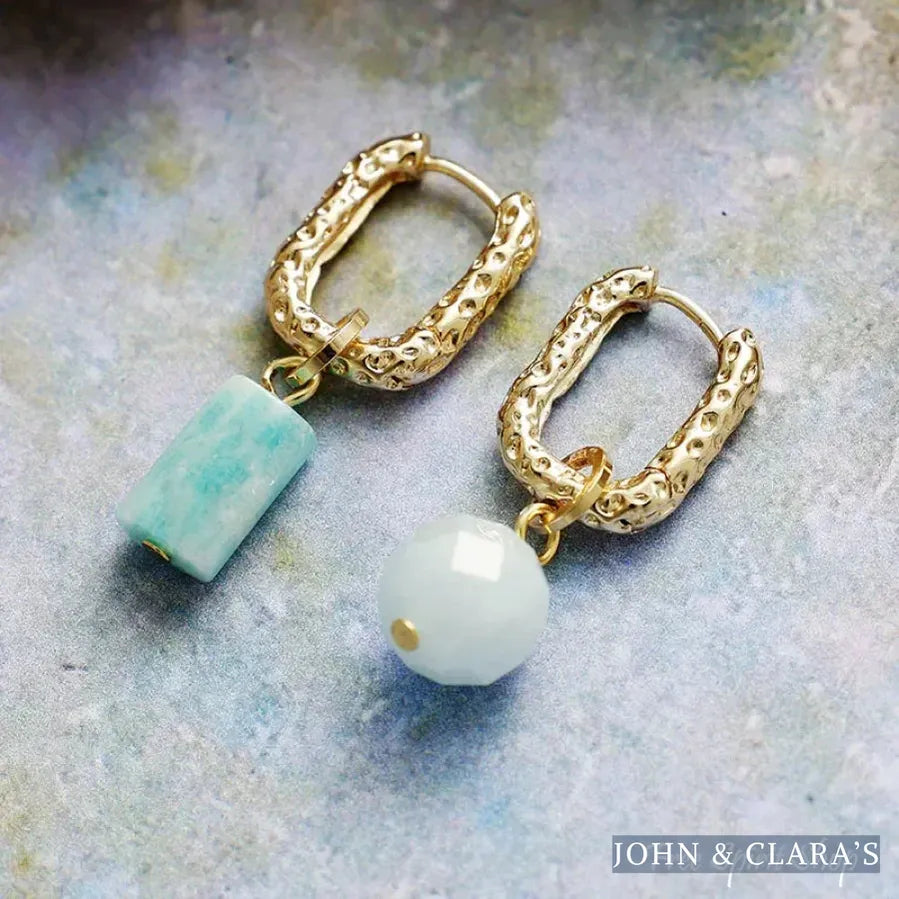 Asymmetrical Natural Amazonite Hoop Earrings