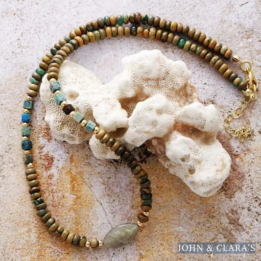 Natural Picture Jasper & Labradorite Minimalist Beaded Choker