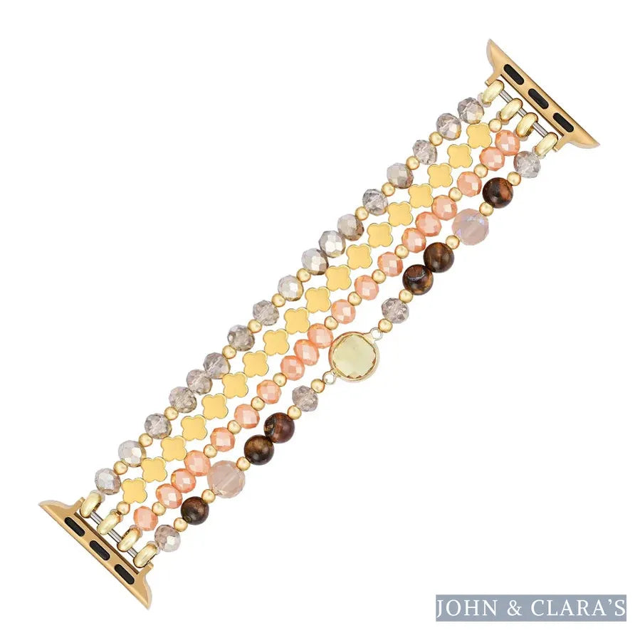 Earthy Glow Beaded Apple Watch Band With Clover Charms