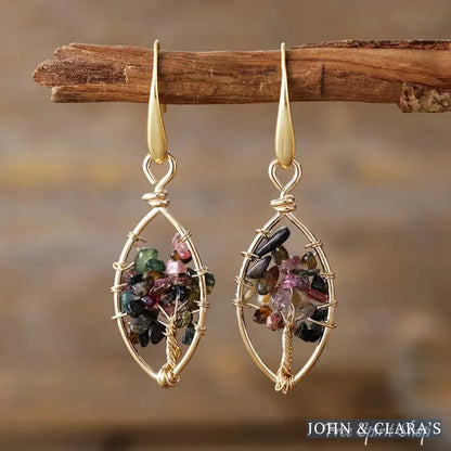 7 Chakra Crystals Tree of Life Earrings