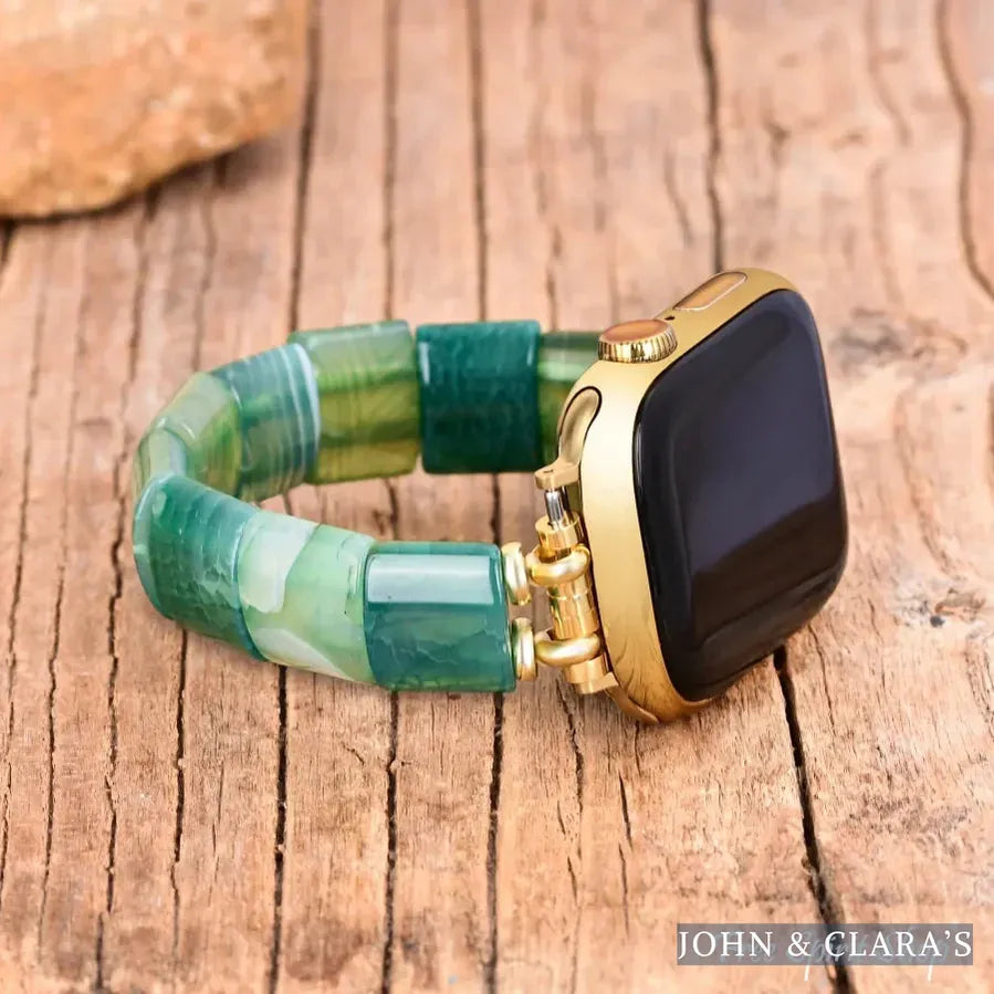 Green Agate Square Bead Apple Watch Band