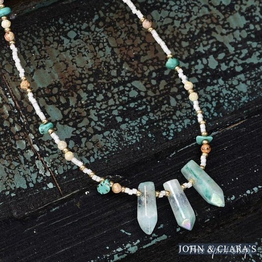 Natural Turquoise & Green Crystal Choker Necklace