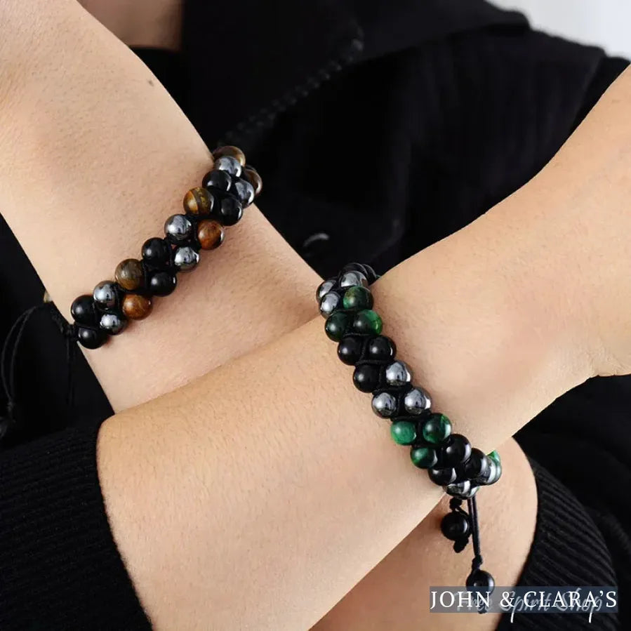 Natural Tiger Eye Hematite & Black Onyx Bead Bracelet