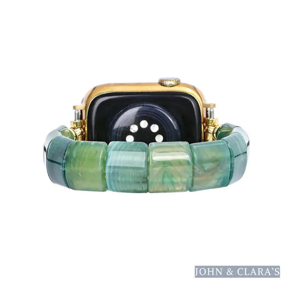 Green Agate Square Bead Apple Watch Band