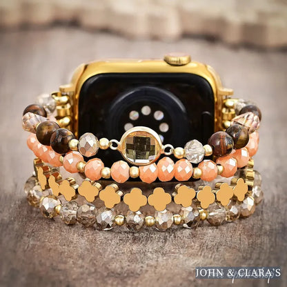 Earthy Glow Beaded Apple Watch Band With Clover Charms