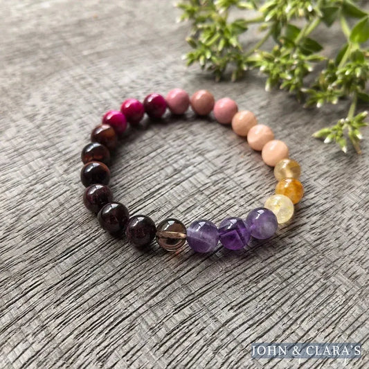Natural Tiger eye, Garnet, Sunstone, Citrine & Amethyst Bead Bracelet