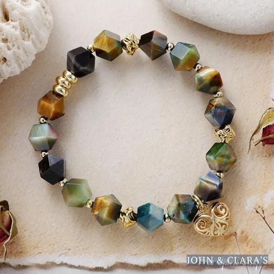 Tiger’s Eye Beaded Bracelet with Heart Charm