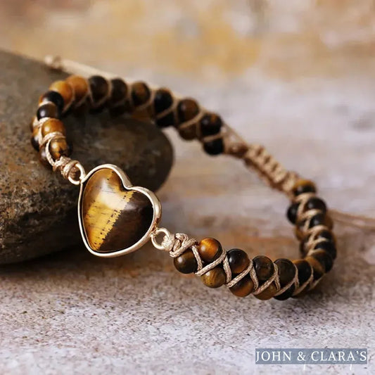 Tiger Eye Heart Braided Bead Bracelet