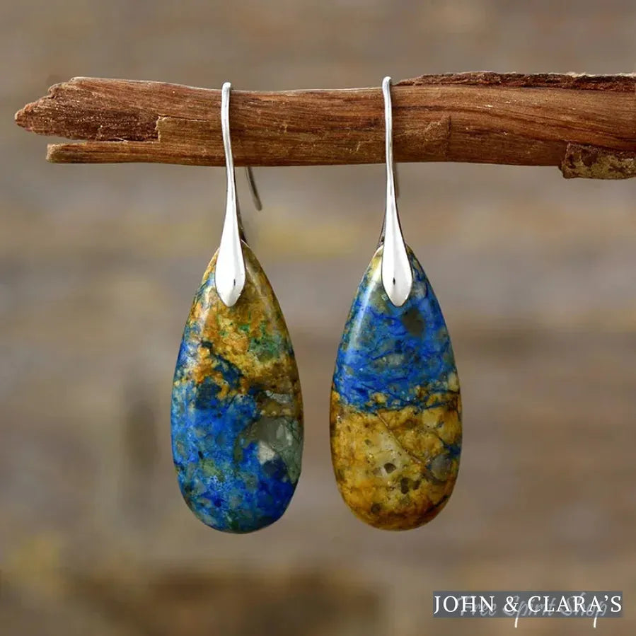 Brown & Blue Jasper Leaf Shape Earrings