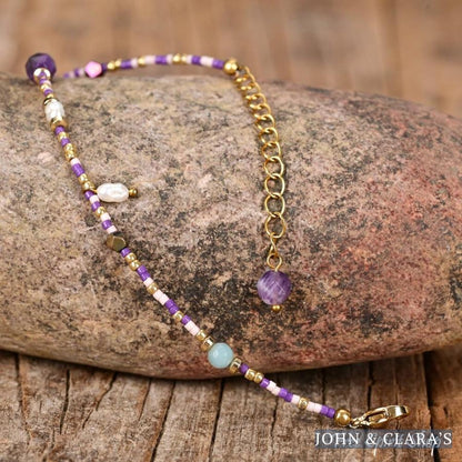 Natural Amethyst Hematite & Purple Assorted Bead Choker Necklace