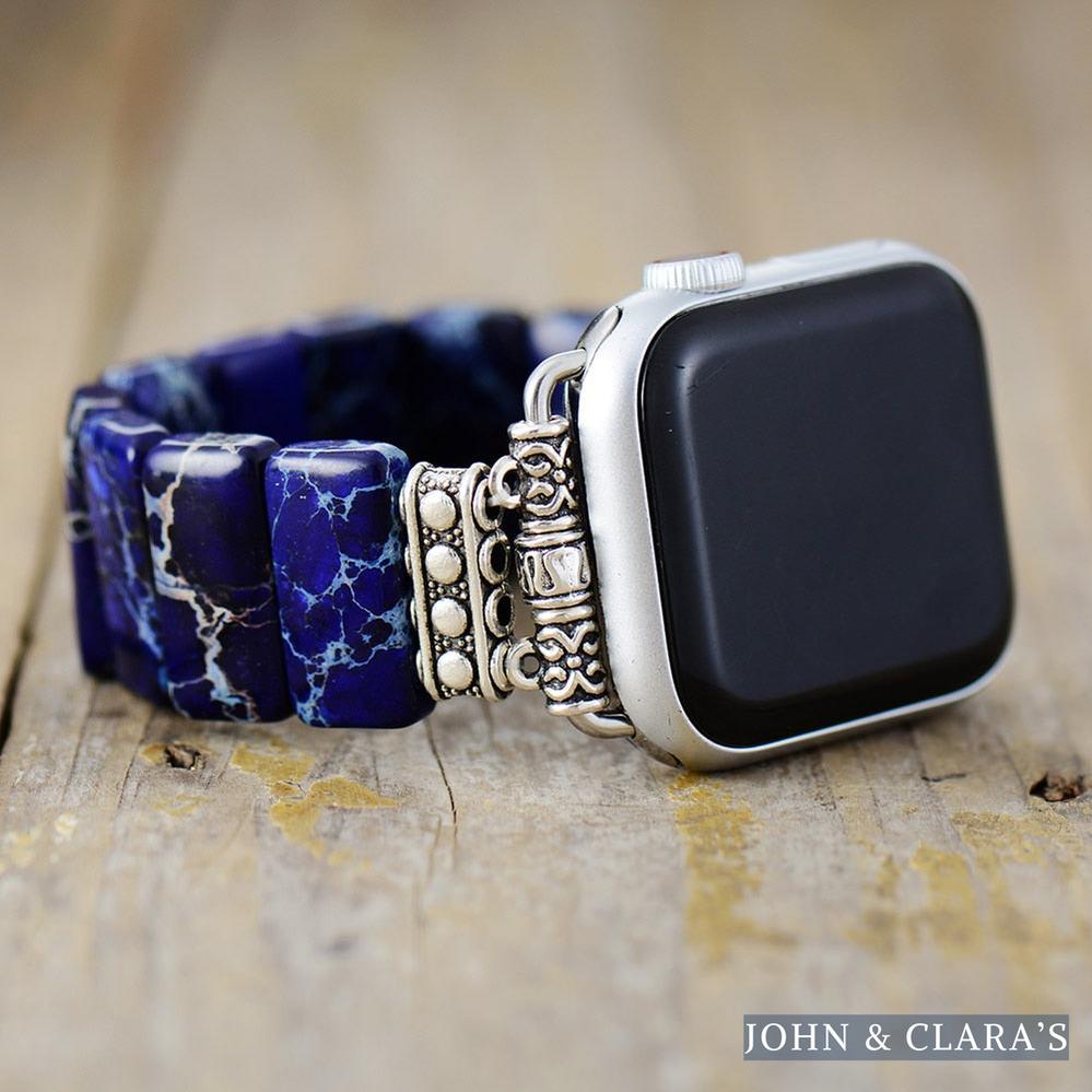 Handmade Dark Blue Jasper Elastic Apple Watch Band