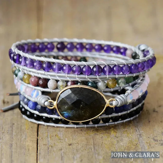 Natural Labradorite Sodalite Indian Agate Wrap Bracelet