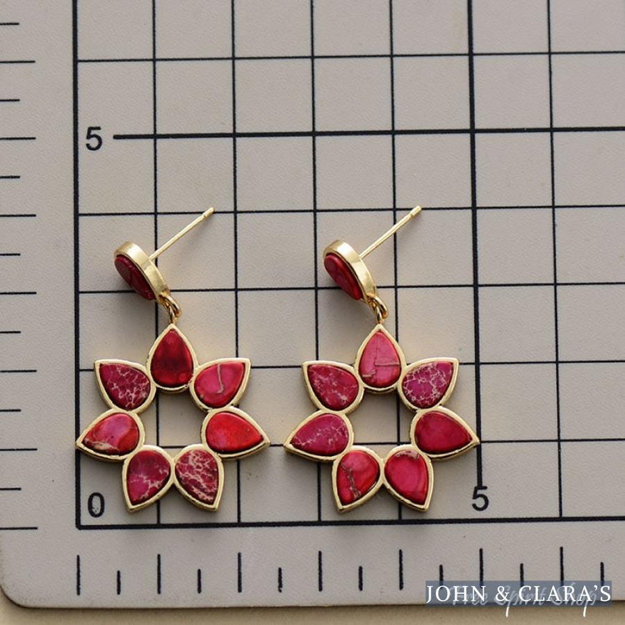 Handmade Colorful Jasper Flower Earrings