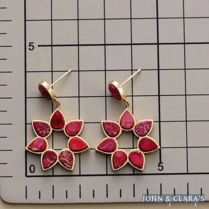 Handmade Colorful Jasper Flower Earrings