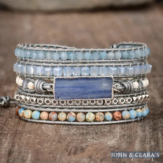 Natural Blue Topaz & King Jasper Wrap Bracelet