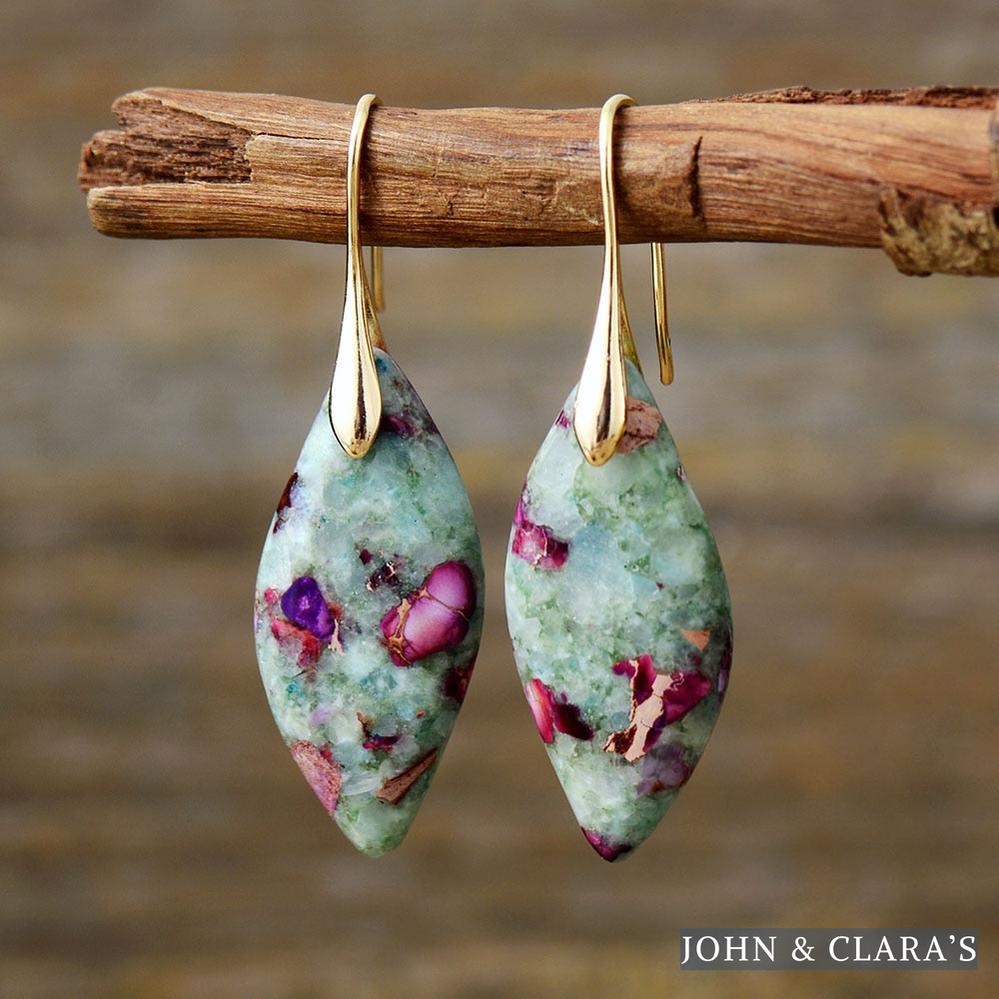 Green & Purple Imperial Jasper Leaf Earrings
