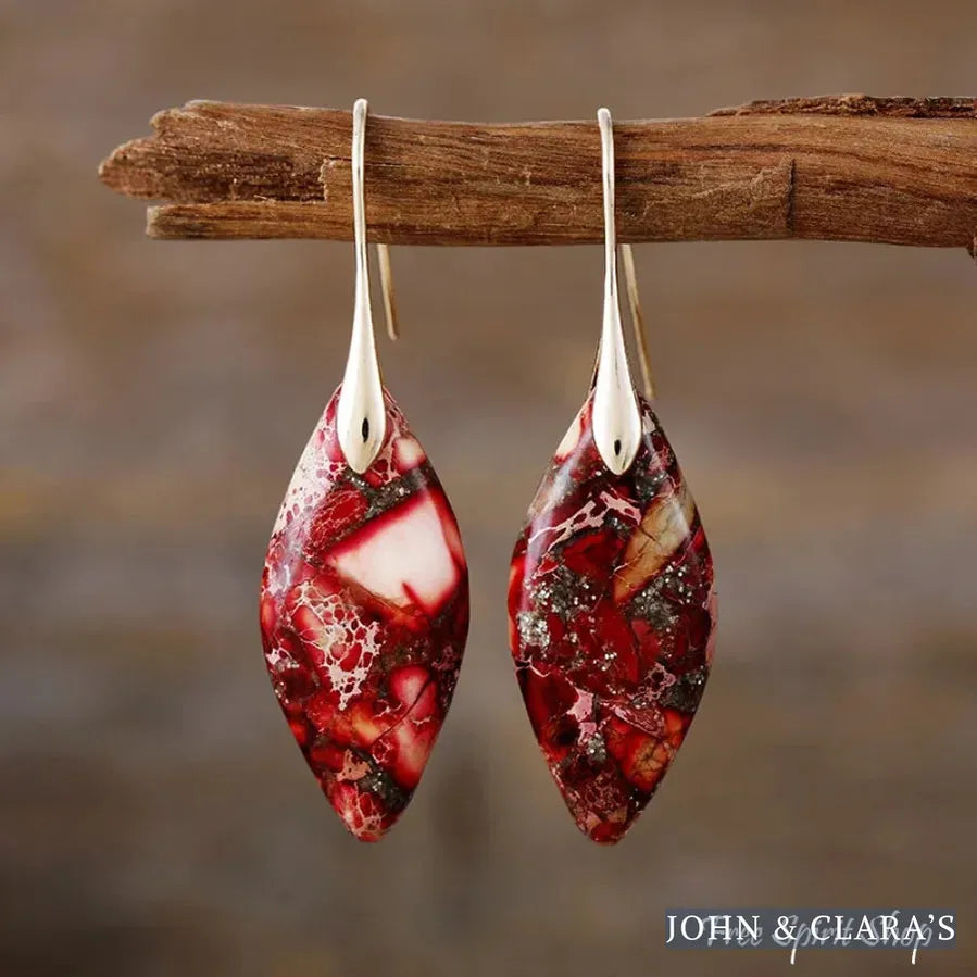 Red Imperial Jasper Leaf Earrings