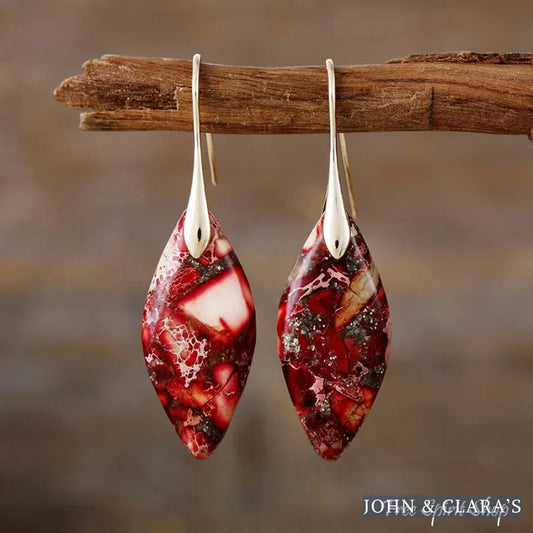 Red Imperial Jasper Leaf Earrings