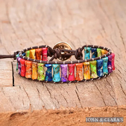 7 Chakra Jasper Tube Bead Leather Bracelet