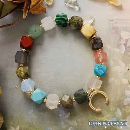 Multi-Gemstone Chakra Bracelet with Crescent Moon Charm