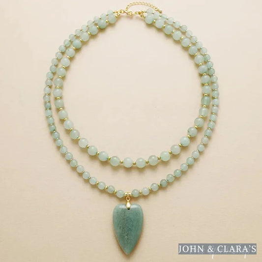 Natural Green Aventurine Heart Pendant Layered Necklace